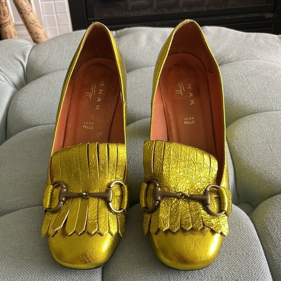 Jonak Story Yellow Metallic Block Heels - Picture 3 of 16